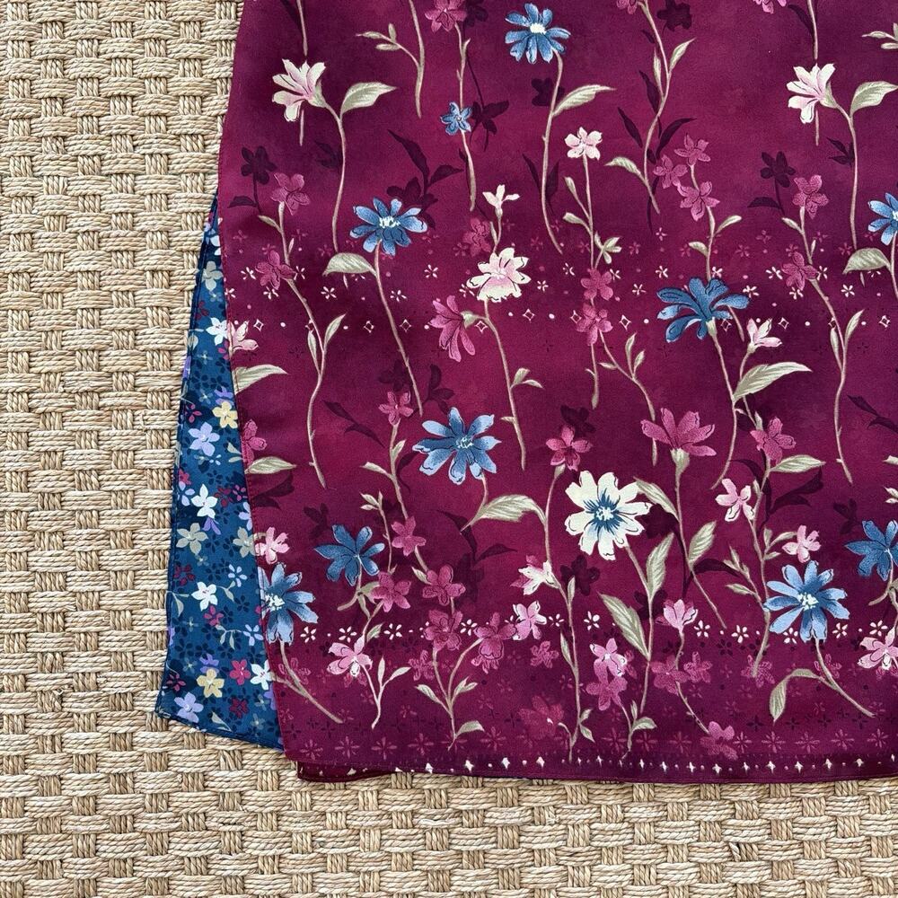Women's Vintage 90s Reversible Floral Maroon & Blue Midi Dress - Picture 12 of 16